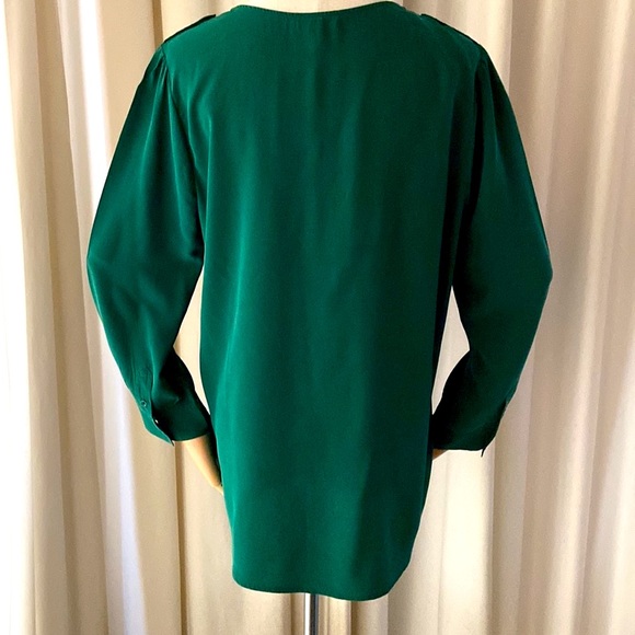 Joie | “Marlo” Silk Military Flap Pocket Blouse | Teal/Green | Medium - Picture 2 of 8